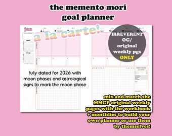 2026 The Memento Mori Goal Planner *A La Carte*: Original Weekly spread PRINTABLE - Irreverent (pastel rainbow)