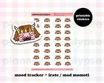 irate / mad / angry momoti | cute printable momokeen emoji stickers to track your mood | instant download DIY