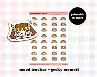 geeky momoti | cute printable momokeen emoji stickers to track your mood | instant download DIY nerdy bookish