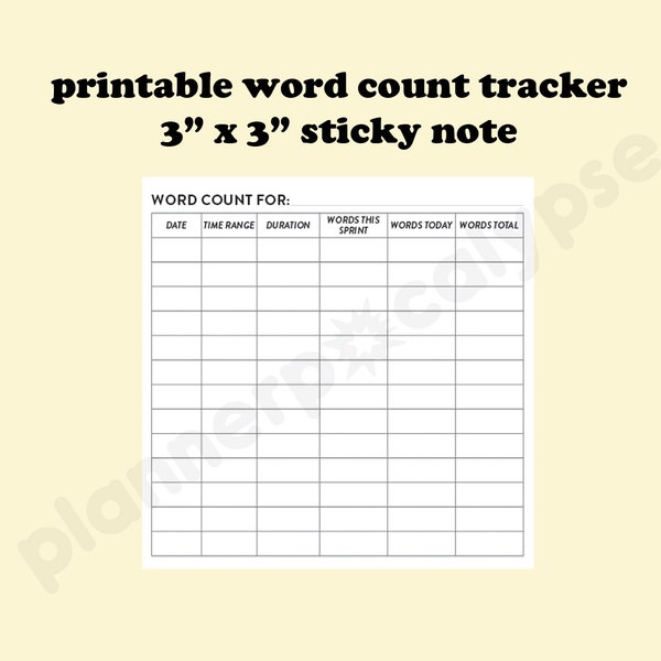 PRINTABLE Word Count Tracker 3" x 3" Sticky Notes for Writers, Bloggers, and Authors | Camp | NaNoWriMo writing challenge tools