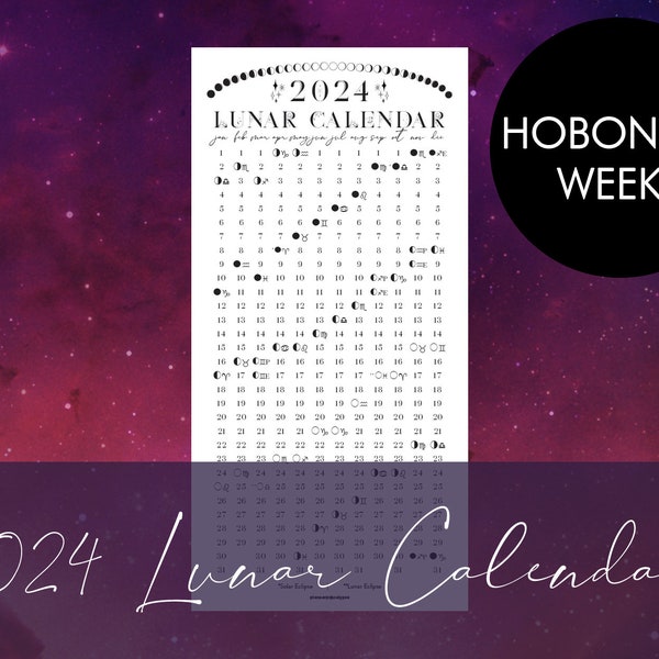 2024 Printable Lunar Calendar for Hobonichi Weeks | Astrology | Moon Phases | manifesting | yearly overview | foil ready | cycles planning