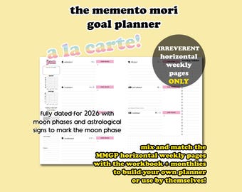 2026 The Memento Mori Goal Planner *A La Carte*: Horizontal weekly spread PRINTABLE - Irreverent (pastel rainbow)