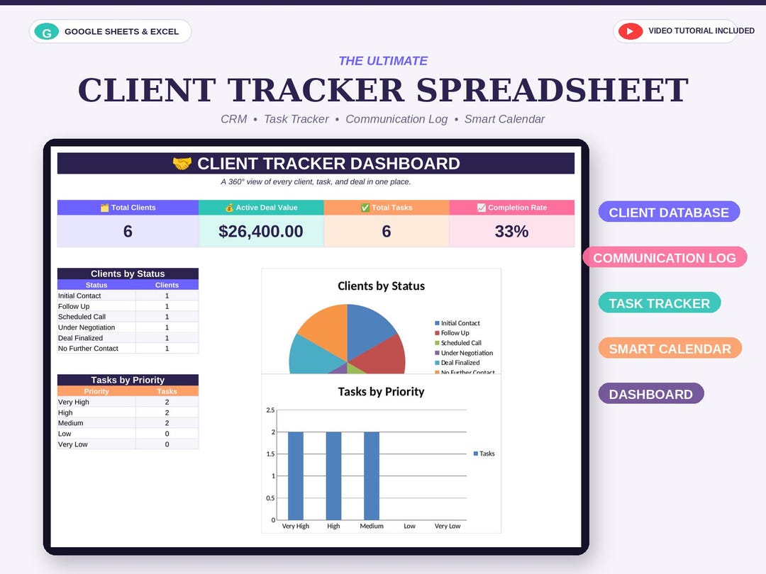Customer Database Tracker Example Client Tracker Spreadsheet | CRM Template for Excel & Google Sheets ...