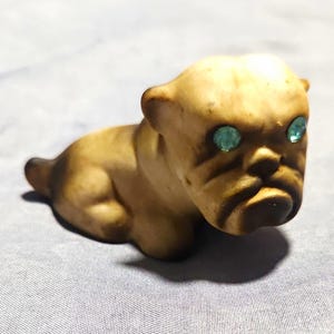 vintage mid-century ceramic bulldog figurine, likely made by Roselane Pottery