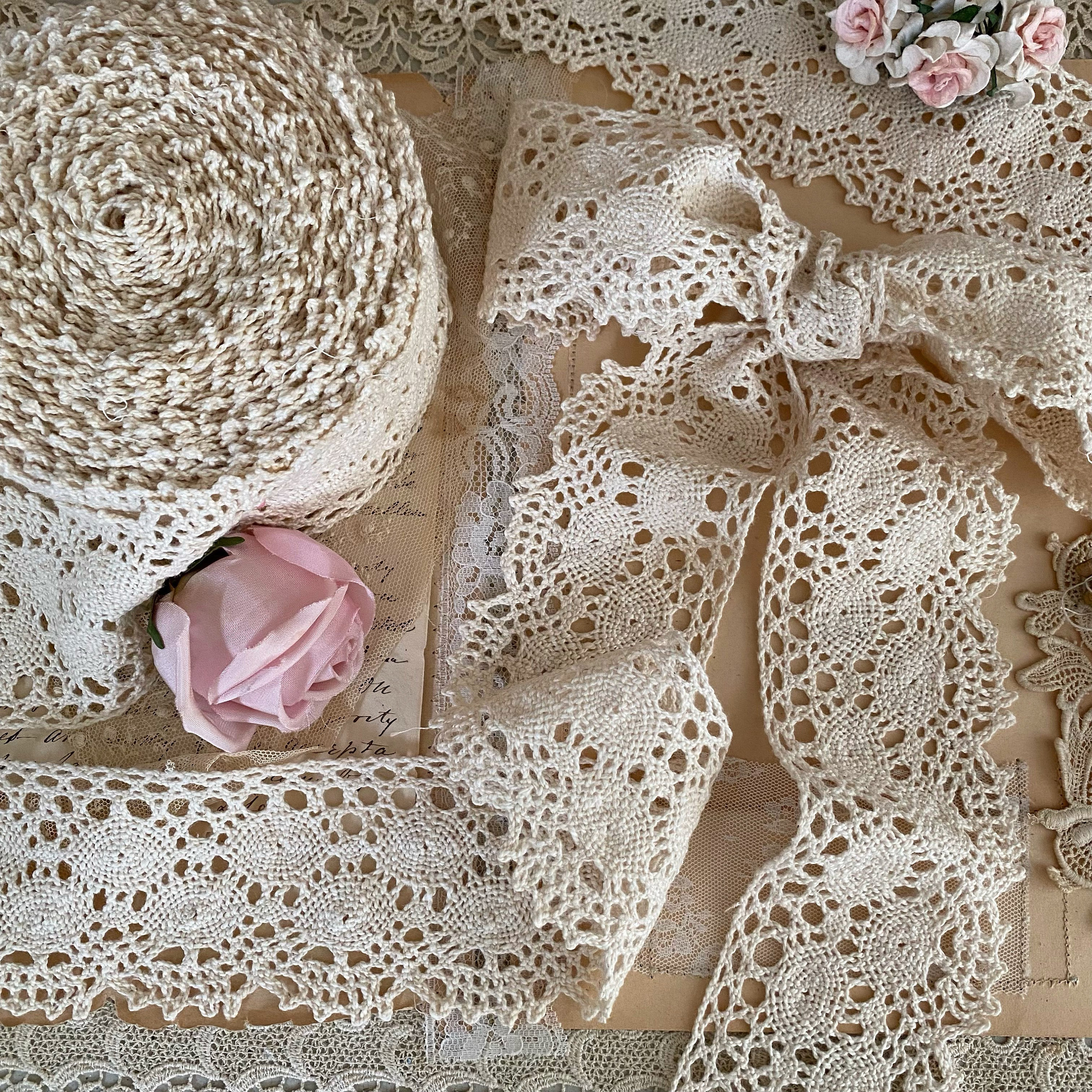 Vintage crochet cluny lace trim by the yard