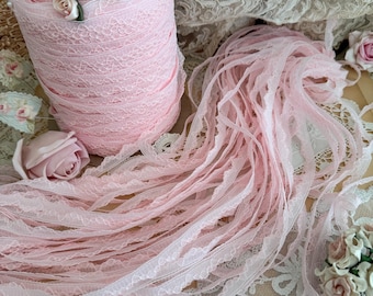 Vintage Pink Scalloped doll Lace Trim by Yard, Dainty Doll Craft Edging