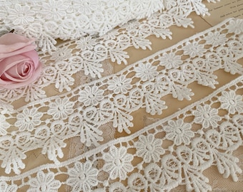 White fleur de lis floral cluny venise lace trim cotton lace trim by the yard