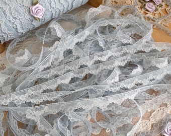 Vintage Blue Scalloped doll Lace Trim by Yard, Narrow Shabby Chic Doll Craft Edging