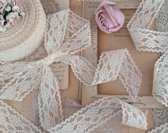 Vintage Ivory Floral Scalloped Lingerie Lace Trim by the Yard