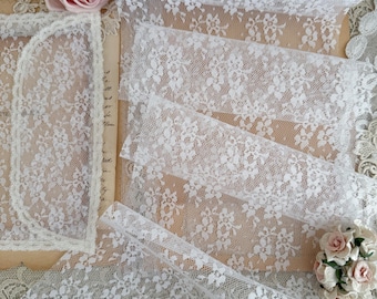 Vintage White Floral Lace Fabric Ribbon Trim by the yard