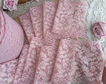 Vintage Pink Stretch Lace Trim Wide Double Scalloped Floral Lingerie Lace by the yard