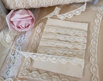 Vintage ecru cream scalloped edging doll lace  trim by the yard