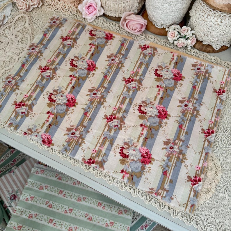 Vintage Floral Fabric Bundle, Cottagecore Rose Stripe Cotton Scraps ...