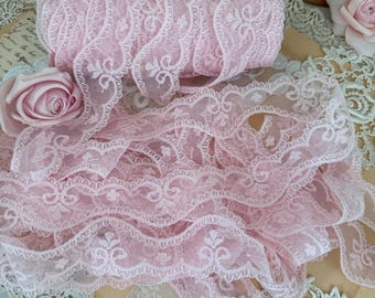 Vintage Pink lace trim, Fleur De Lis Scallope Lace Trim by the Yard