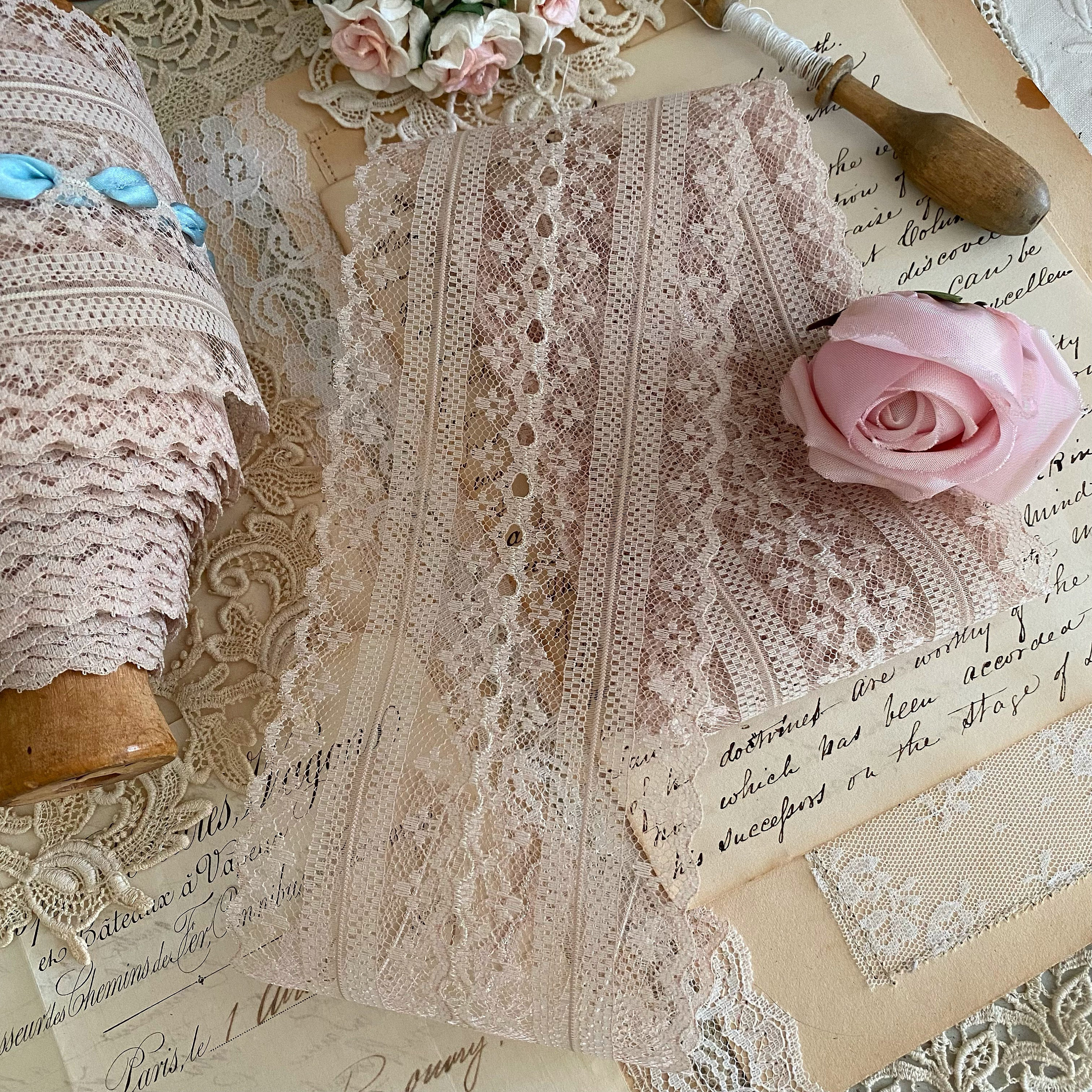 Vintage Victorian Prairie tea beige beading insertion lace trim by th…