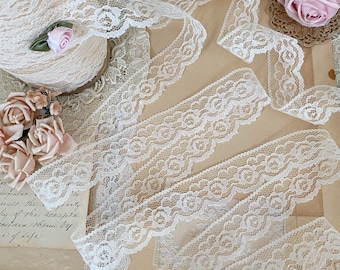 Vintage Rose floral raschel lace trim gunne sax scalloped lace by the yard