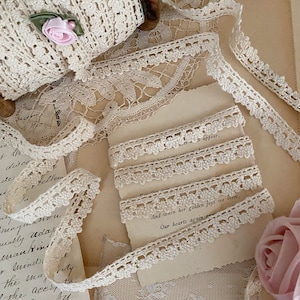 Natural picot edging lace crochet cluny doll lace trim by the yard