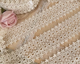 Natural cotton cluny eyelet crochet lace trim by the yard