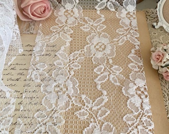 Vintage antique white floral lace fabric trim ruffling curtain lace wedding chair bow lace trim by the yard
