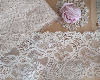 Vintage Beige Floral Lace Trim by the Yard, Wide Non Stretch Lingerie Lace, Vanity Fair Lace, Soft Sewing Trim, Bridal Lace, Heirloom Lace