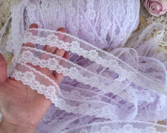 Vintage Lavender lace trim, shabby chic floral Scallope Lace Trim, doll lace edging lace by the Yard