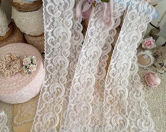 Pale Pink Stretch Lace Trim, 3.5" Floral Edging, Soft Apparel Sewing Lace