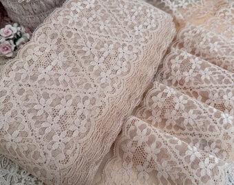Vintage Beige Nude Floral Double Scalloped Lace Trim by the Yard