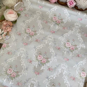 Vintage shabby chic pink rose baroque  wallpaper by the yard