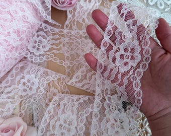 Vintage Pink raschel lace trim, shabby chic floral Scallope Lace Trim by the Yard