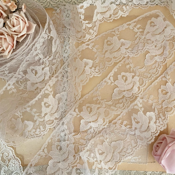 Vintage ecru lace trim rose floral lace by the yard