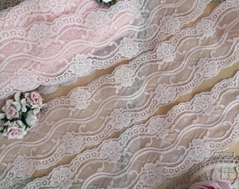 Vintage Peachy Pink lace trim, shabby chic floral Scallope Lace ribbon Trim by the Yard