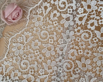 Ivory Floral Guipure Lace Fabric Cluny lace fabric by the yard