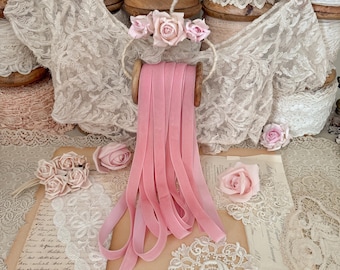 Vintage Pink Swiss Velvet Ribbon by yard