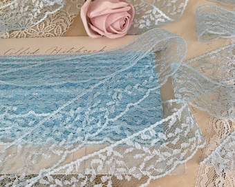 Vintage Pale BLUE lace floral scallop lace raschel shabby chic lace trim by the yard