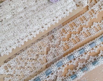 White Floral scalloped Venise beading Lace Trim by the Yard