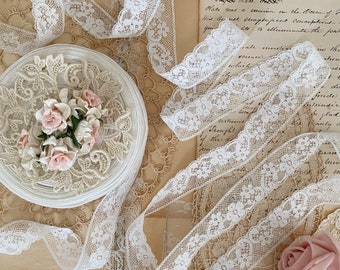 Vintage French lace trim white bobbin lace by the yard