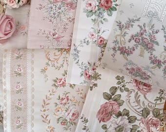 Vintage floral Wallpaper sample pack, embossed rose floral- 6 pc bundle