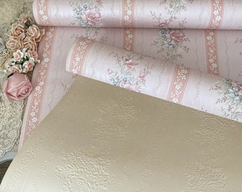 Vintage French floral shabby cottage wallpaper by the yard