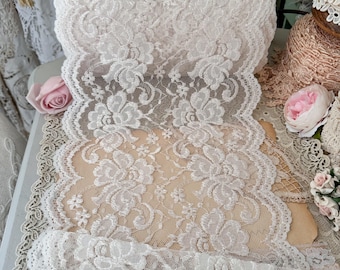 Vintage Wide Victorian style Ivory Floral Lace Fabric Trim by the yard
