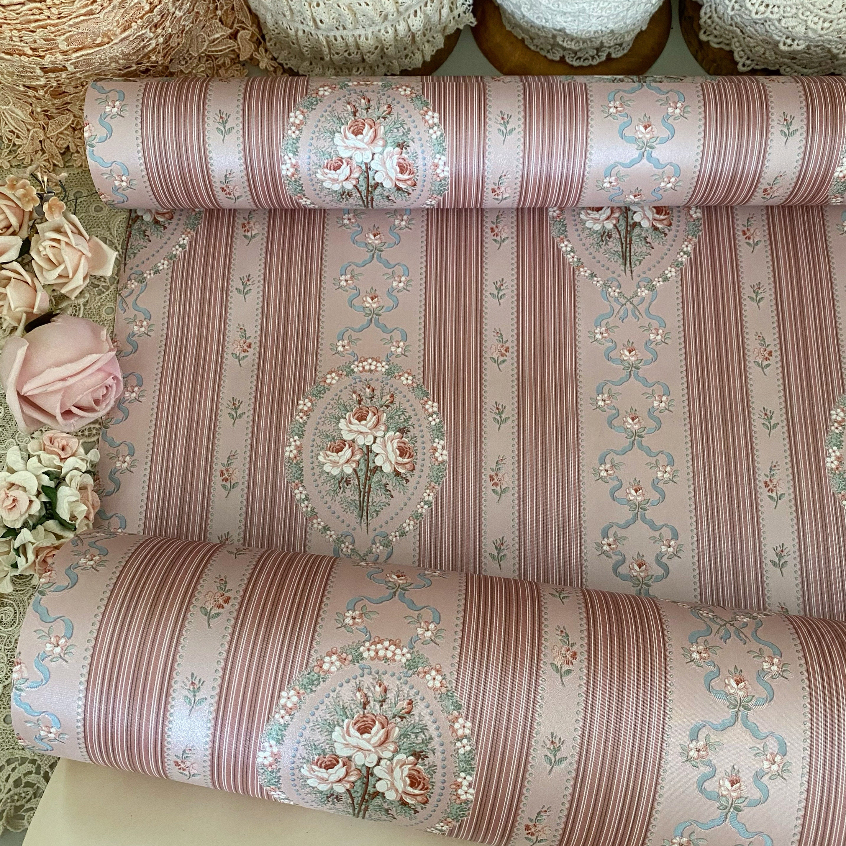 Papier Peint Rose Victorien 8 Feuilles – écolo, Fabriqué En Italie, Effet Vintage