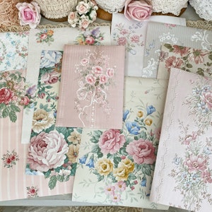 Vintage shabby floral wallpaper bundle pack assorted wallpaper sample scrap pack- 10 sheets