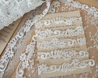 Vintage Floral Scroll Venise Lace Trim by the Yard – Soft White Ivory Lace Edging, Romantic Lace Trim for Sewing, Lingerie & Junk Journals