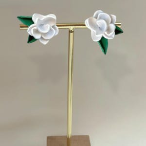 White Lotus Flower Earrings & Necklace Set in a beautiful gift box, gold / silverplated chain, an original, handmade in the USA