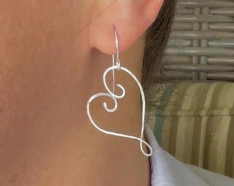 Handmade Hammered Sterling Silver Heart Dangle Earrings