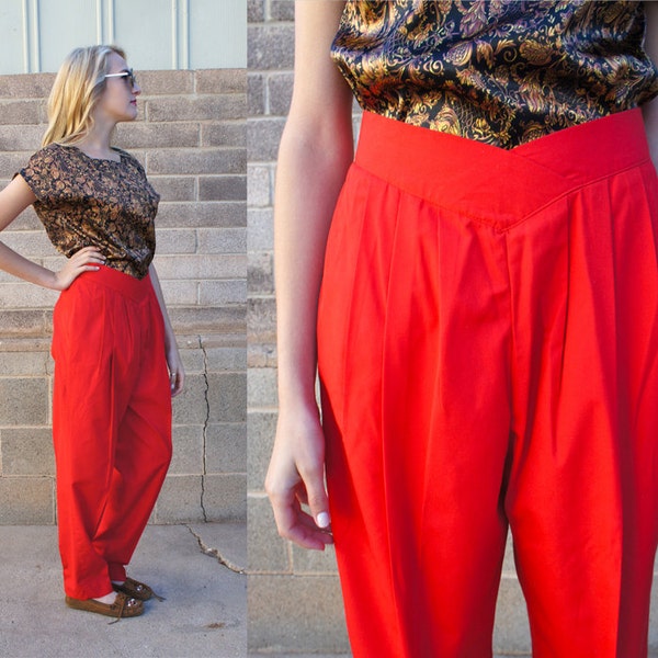 Bright Red 80s Genie Pants // Pockets // Slacks // Bottoms // Retro // Fun // Unique // Hammer Pants // Size 4 // Women // Fall // Winter