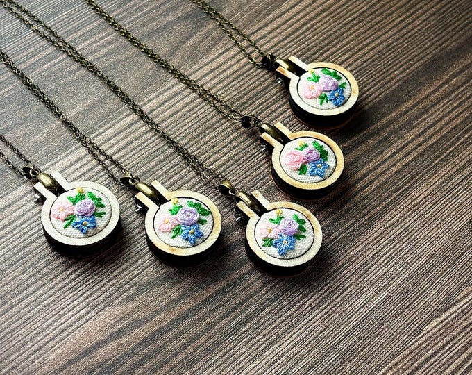 Purple Flower Bouquet Pendant Necklace: 24 Inch Bronze Chain