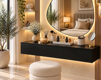 Modern Floating Makeup Vanity, MDF Wood Dressing Table with Drawer (Choose Size)
