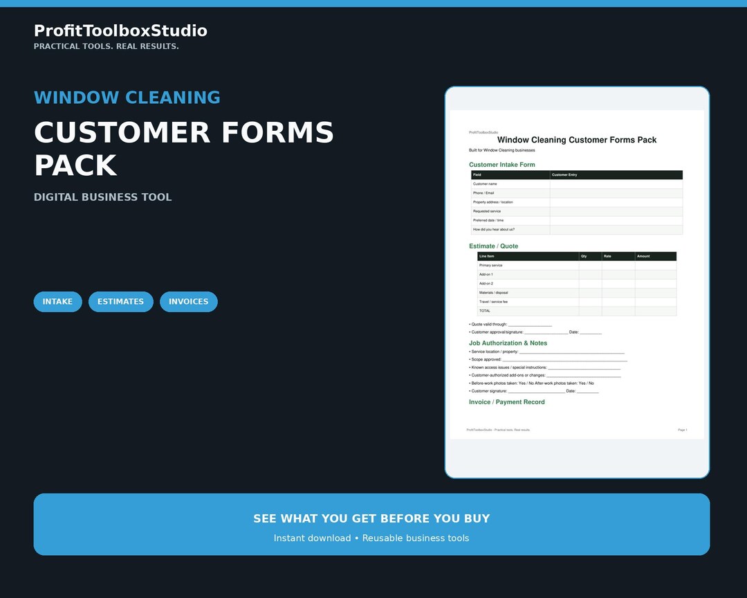 Jobber Invoioce Example Window Cleaning Customer Forms | Estimate, Invoice, Intake and Job ...