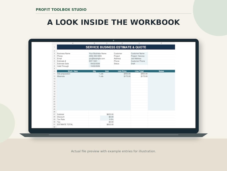 Technical Quotation Example Contractor Estimate Template: Editable Excel Quote Spreadsheet - Etsy UK