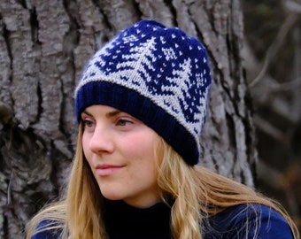 Knitting Pattern: Sacandaga Hat // Pine Tree Hat // Adult Hat // Colorwork Knitting